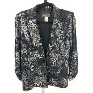 Alex Evenings Jacket Blazer Womens Large Black Silver Animal Print Party‎